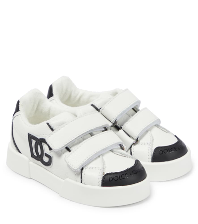 Dolce & Gabbana Babies' Dg Leather Sneakers In Black White