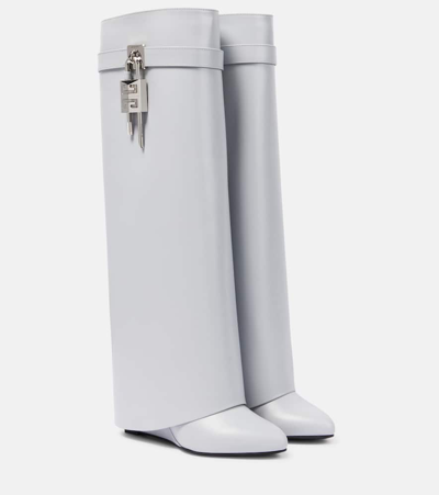 Givenchy Shark Lock Leather Knee-high Boots In Grey