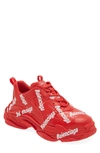 Balenciaga Men's Triple S Allover-logo Sneakers In Redwhite