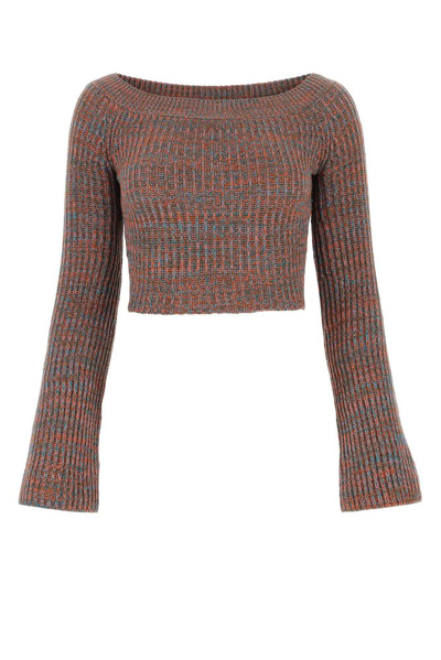 Chloé Off-shoulder Cashmere Knit Cropped Jumper In Brown