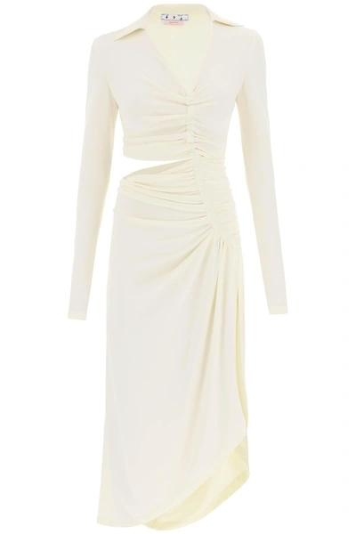 Off-white Cutout Crepe Ruched Midi Dress In White