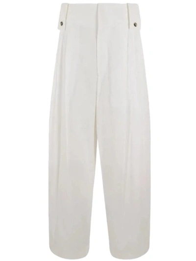 Bottega Veneta Wide Cotton Chalk Trousers In White