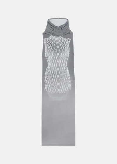 Mm6 Maison Margiela Printed Turtleneck Midi Dress In Grey