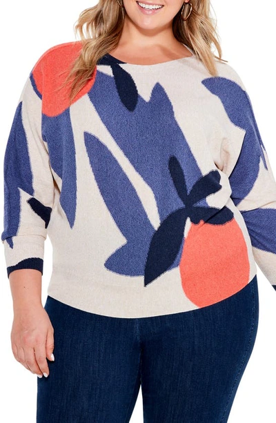 Nic + Zoe Fresh Squeeze Intarsia Sweater In Blue Multi