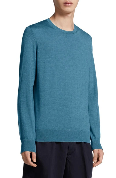 Zegna Men's Cashmere-silk Crewneck Sweater In Teal Blue