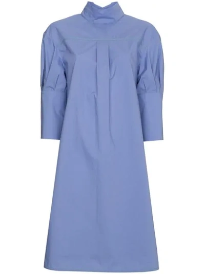 Marni High-neck Contrast-stitch Cotton-poplin Dress In Blue