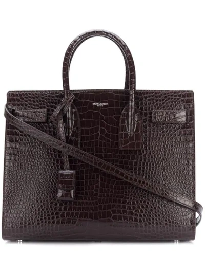 Saint Laurent Brown Croc Small Sac De Jour Tote In Brown