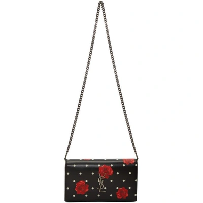 Saint Laurent Black Roses & Polka Dot Chain Wallet Bag