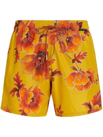 Etro Floral-print Swim Shorts In Yellow