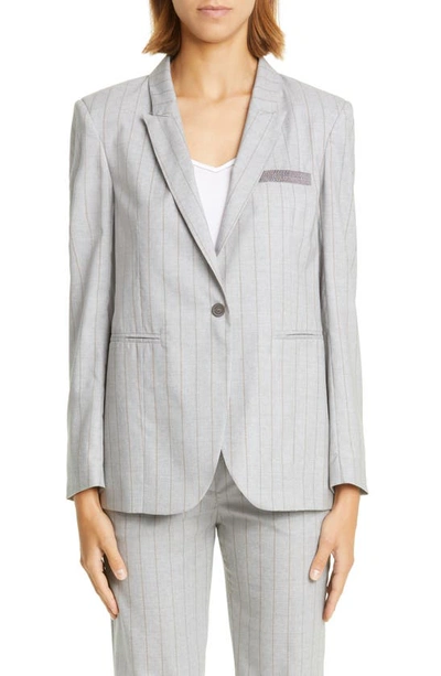 Fabiana Filippi Pinstripe Single-breasted Blazer In Granito