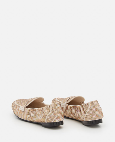 Tory Burch Ballet Loafers With Crystals In Beige Leather