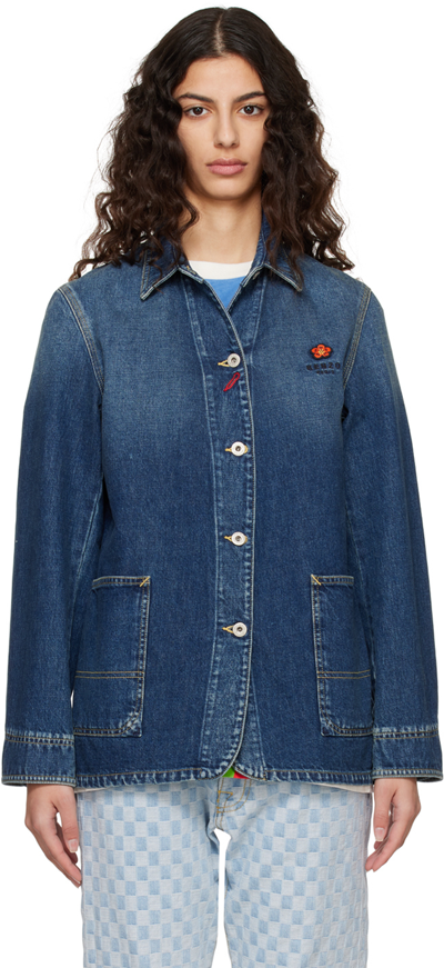 Kenzo Pouch-pocket Denim Shirt Jacket In Blue