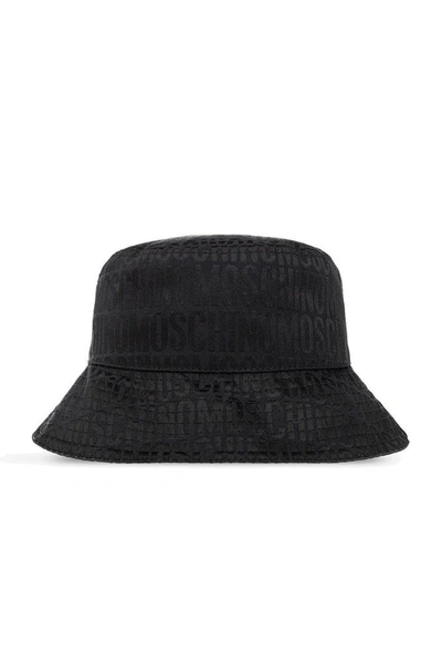 Moschino Allover Logo Bucket Hat In Black