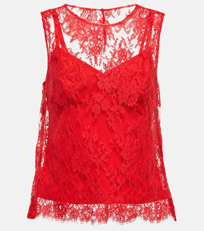 Dolce & Gabbana Floral Chantilly Lace Top In Bright Red