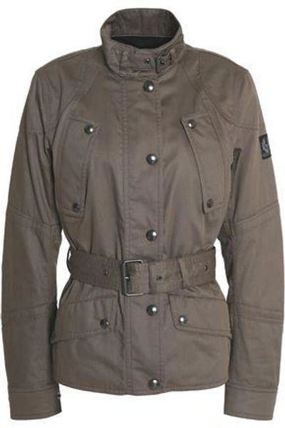 Belstaff Woman Belted Cotton-twill Jacket Army Green