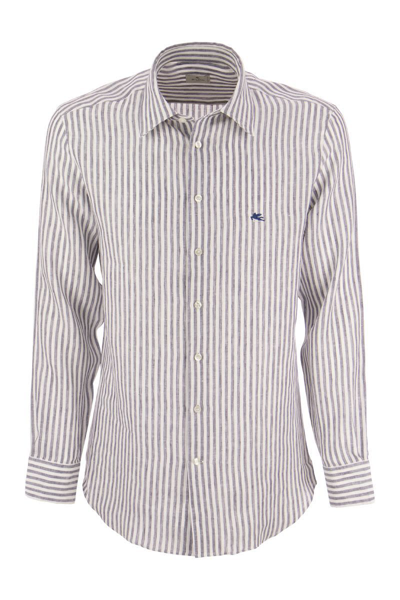 Etro Striped Linen Shirt In Light Blue