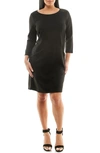 Nina Leonard Crewneck Three-quarter Sleeve Trapeze Dress In Black