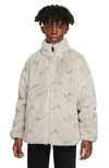 Nike Kids' Sportswear Print Faux Fur Jacket In Light Bone/ Iron Ore