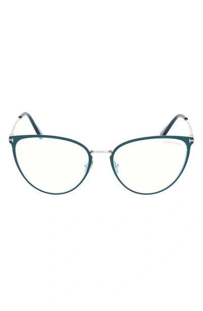 Tom Ford 56mm Blue Light Blocking Glasses In Shiny Turquoise