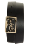 Christian Louboutin Ricky Logo Buckle Leather Belt In Black Red Gold