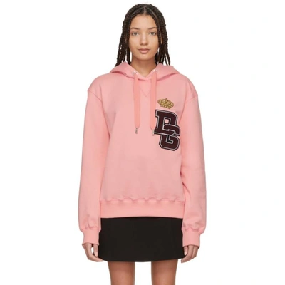 Dolce & Gabbana Dolce And Gabbana Pink Crown Patch Hoodie In Rosa Confetto Chiaro