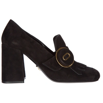 Prada Women's Suede Pumps Court Shoes High Heel In Black