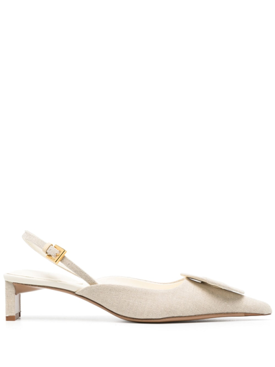 Jacquemus Neutral Duelo 50 Leather Slingback Pumps In Neutrals