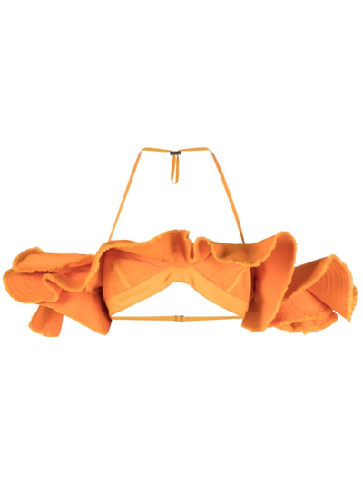 Jacquemus Artichaut Frayed Cotton Bra Top In Yellow & Orange