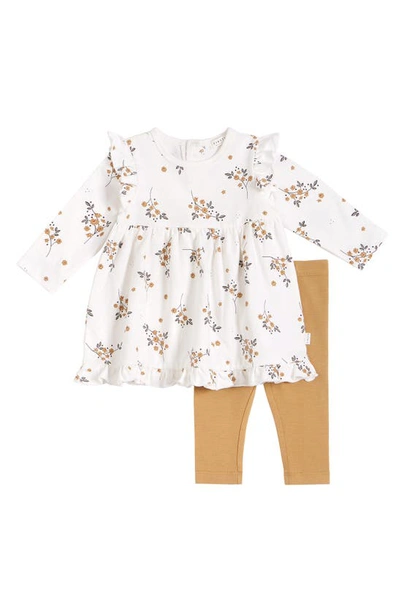 Firsts By Petit Lem Babies' Winter Jasmine Stretch Organic Cotton Dress & Leggings Set In 101 Off White