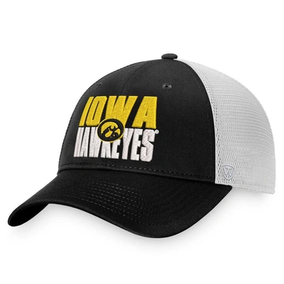 Top Of The World Men's  Black, White Iowa Hawkeyes Stockpile Trucker Snapback Hat In Black,white