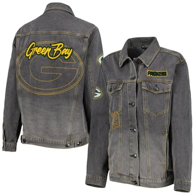 The Wild Collective Denim Green Bay Packers Faded Button-up Jacket