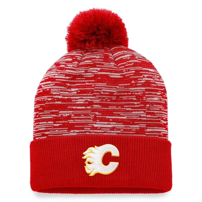 Fanatics Branded Red Calgary Flames Defender Cuffed Knit Hat With Pom