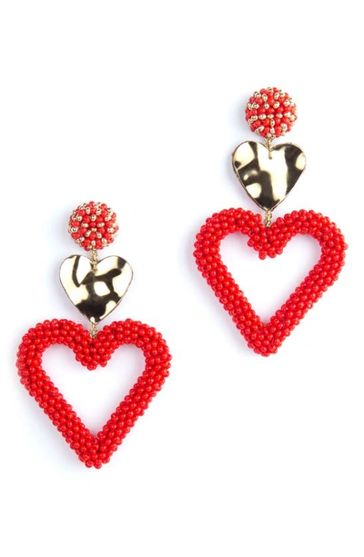 Deepa Gurnani Candi Heart Drop Earrings In Red