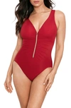Miraclesuit Razzle Dazzle Zip-up One-piece Swimsuit In Grenadine Red