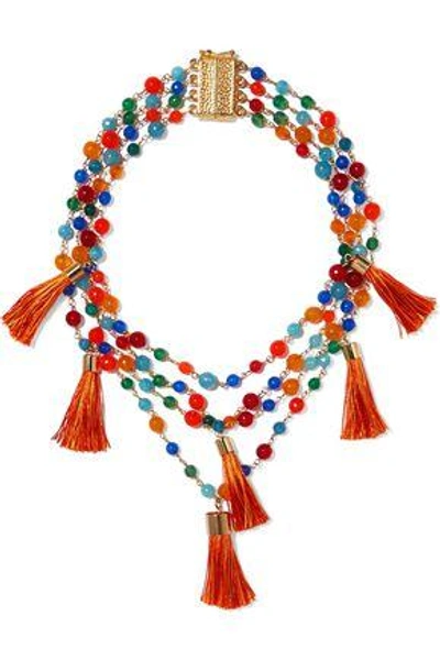 Rosantica Woman Tasseled Gold-tone Beaded Necklace Orange