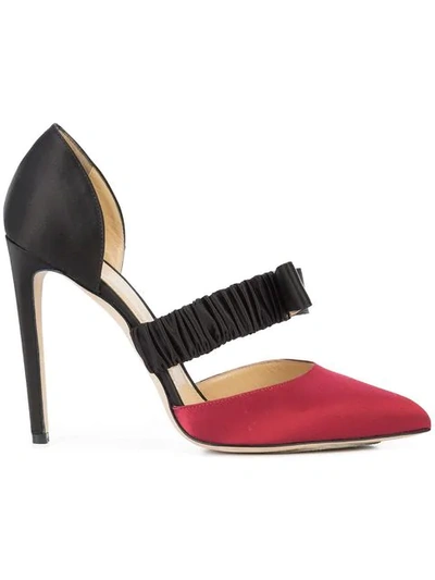 Chloe Gosselin Lily Bow-embellished Ruched Satin Pumps In Black/bordeaux