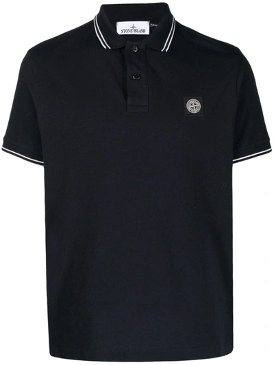 Stone Island Short-sleeved Polo Shirt With Logo In Navy Blue