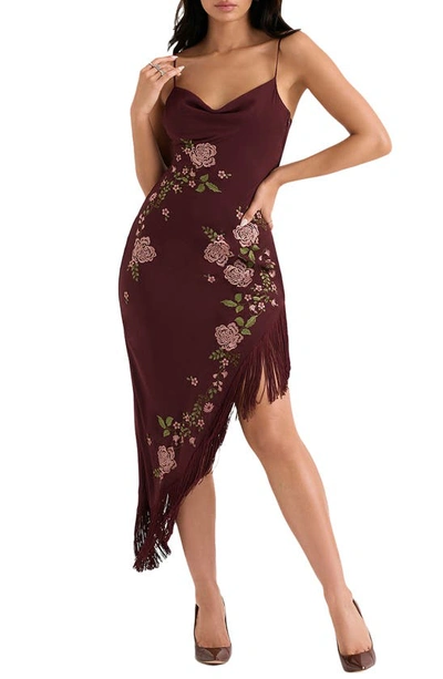 House Of Cb Asymmetric Midi Slipdress In Wine