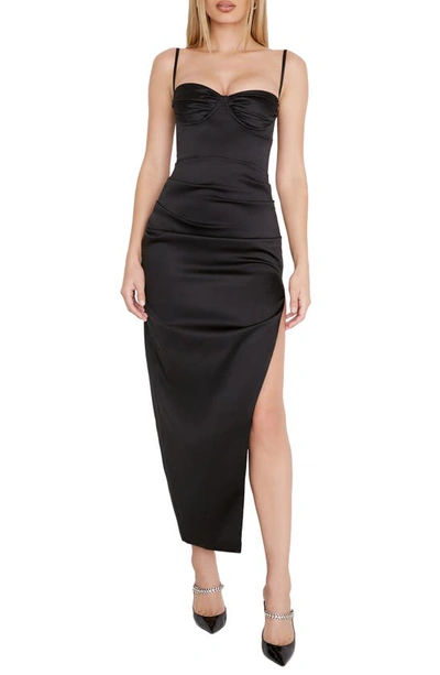 House Of Cb Pleat Corset Midi Dress In Black