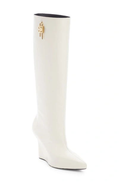 Givenchy G-lock Wedge Knee High Boot In Ivory