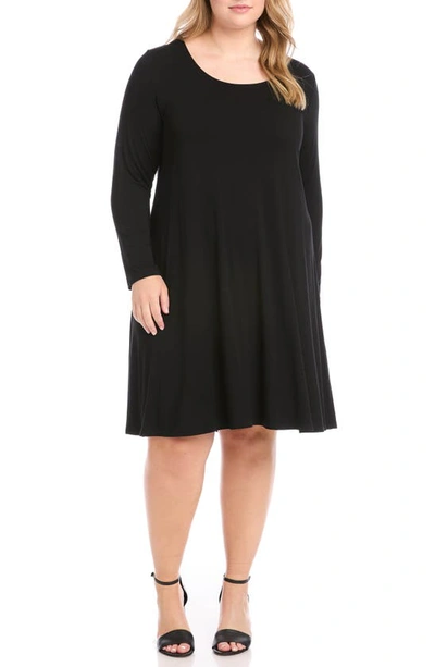 Karen Kane Maggie Long Sleeve Jersey Trapeze Dress In Black | ModeSens