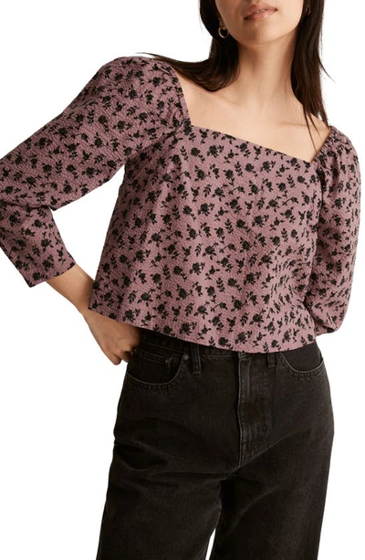 Madewell Floral Print Square Neck Seersucker Top In Fig
