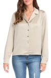 Karen Kane Satin Button-up Shirt In Taupe