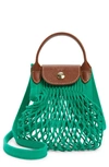 Longchamp Le Pliage Extra Small Filet Knit Shoulder Bag In Green