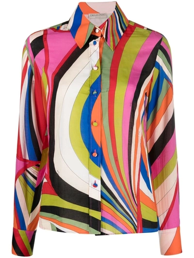 Pucci Swirl Print Cotton Shirt In Multicolour