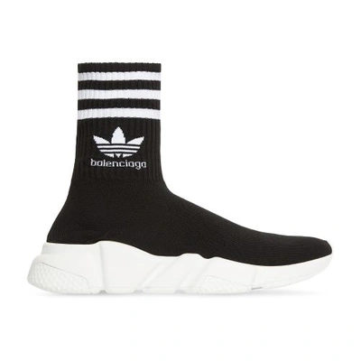 Balenciaga X Adidas Speed Sneakers In Black White Logo