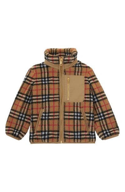 Burberry Kids' Vintage Check 抓绒高领夹克 In Brown