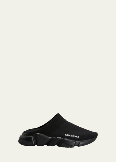 Balenciaga Speed Stretch Knit Sporty Mules In Black