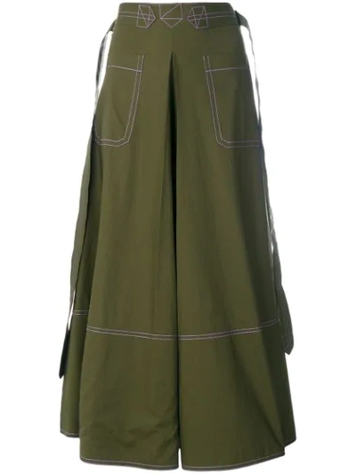 Marni Contrast-stitch Cotton-poplin Midi Skirt In Green