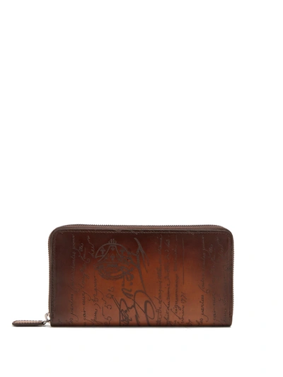 Berluti Itauba Zip-around Leather Wallet In Tonal-brown